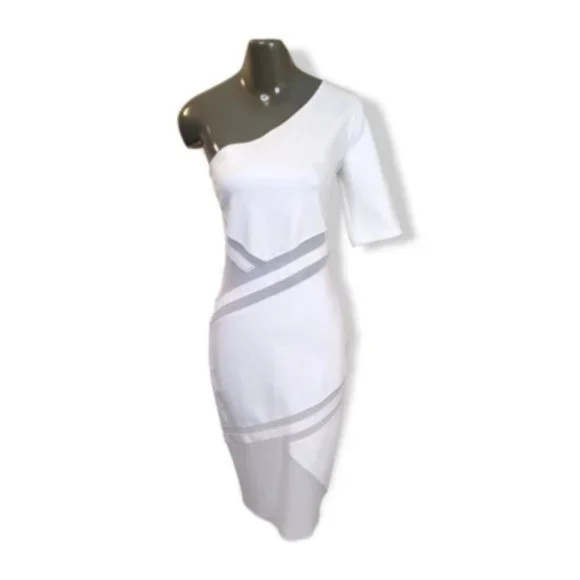 Tamar | Dresses | Tamar Braxton Womens White One Shoulder Pullover Bodycon  Midi Dress Size 4 | Poshmark